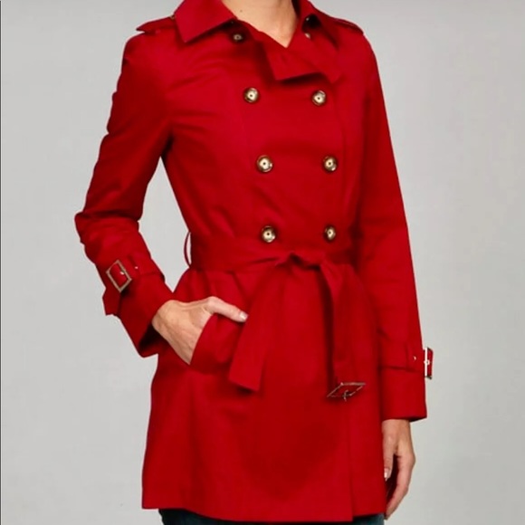 Michael Kors Jackets & Blazers - 🌹Michael Kors Red Trench Coat Sz Large 🌹